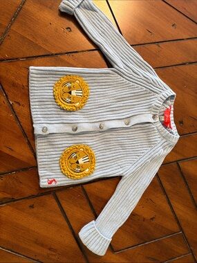 Joules Light Blue Ribbed Baby Cardigan with gold lions 12-18 months SO CUTE